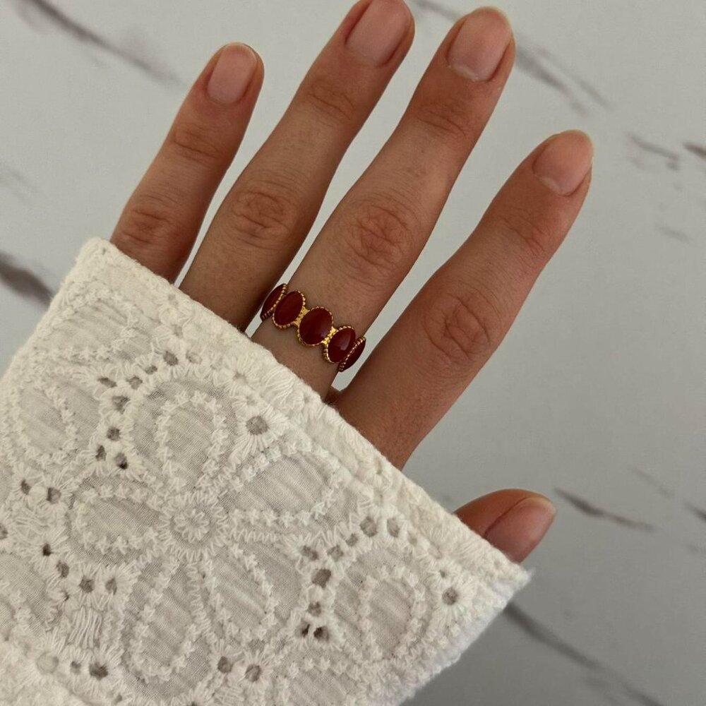 SKU0425 Retro Red Gold Women Casual Minimalist Ring Stainless steel + gift box